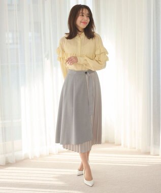 Feroux 【洗える】プリーツコンビ スカート ライトグレー系