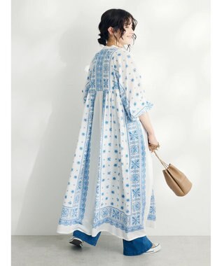 CRAFT STANDARD BOUTIQUE パネル柄ウエスト切り替えボリュームワンピース Blue