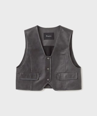 GRACE CONTINENTAL レザーショートジレジャケット チャコール