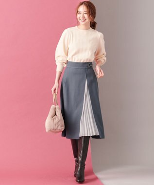 ANY SIS 【洗える】パール調ポイントツイル スカート シャンブレーブルー