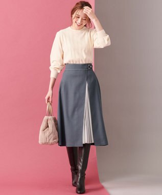 ANY SIS 【洗える】パール調ポイントツイル スカート シャンブレーブルー