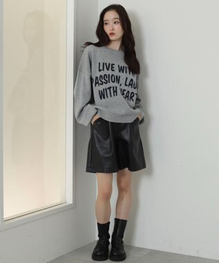 WEGO レタリングニットプルオーバー 杢グレー