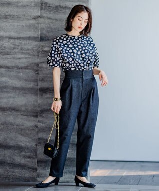 組曲 S 【組曲×setsuko sagittaire】ハイカウントストレッチプリント ブラウス ブラック系6