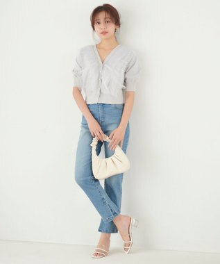 Feroux 【美人百花7月号掲載】チュールコンビパフスリーブ ニット スカイブルー系