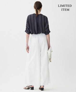 ICB 【人気のため新色追加・WEB限定・接触冷感・UVケア・速乾・洗える】BackSatinAmunzen 5分袖キーネックブラウス グレーストライプ系