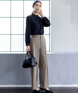 ANY SIS 【洗える】フリルネックスタンド ブラウス ネイビー