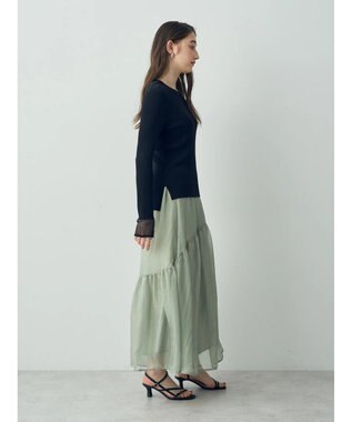 YECCA VECCA 箔プリントシアーギャザースカート Green