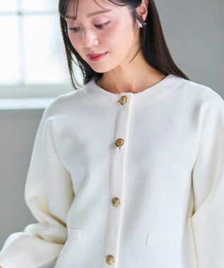 Feroux 【洗える】トラッドデザイン ニットジャケット ホワイト系