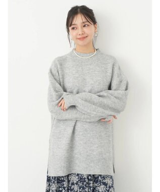 earth music&ecology ＦＬＵＦＦＹハイネックチュニック Light Gray Mixture