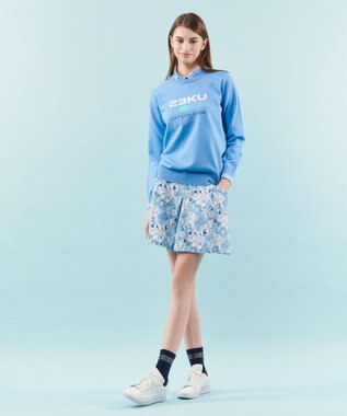23区GOLF 【WOMEN】【ウォッシャブル】ロゴインターシャ ポリエステルニット スカイブルー系
