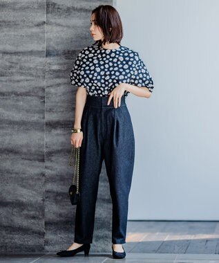 組曲 S 【組曲×setsuko sagittaire】ハイカウントストレッチプリント ブラウス ブラック系6