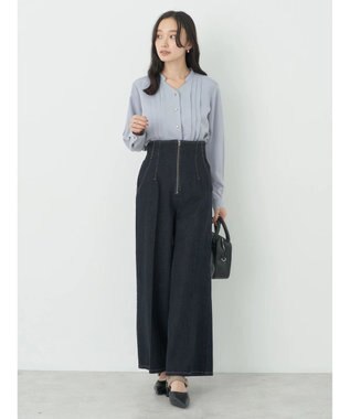 earth music&ecology タックブラウス Grayish Blue