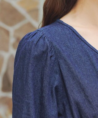 Tiaclasse 【洗える】デニムタックギャザーワンピース ネイビー