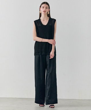 BEIGE， CYANO / サテン イージーワイドパンツ Black