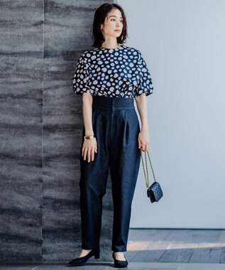 組曲 S 【組曲×setsuko sagittaire】ハイカウントストレッチプリント ブラウス ブラック系6