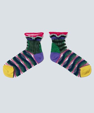 COQ WAVE ECHO シアーボーダーソックス ピンク