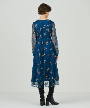 GRACE CONTINENTAL チュールフラワー刺繍ワンピース ブルー