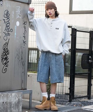 WEGO 【ウエストゴム/SMLサイズ展開】イージーコットンハーフパンツ デニム淡加工色