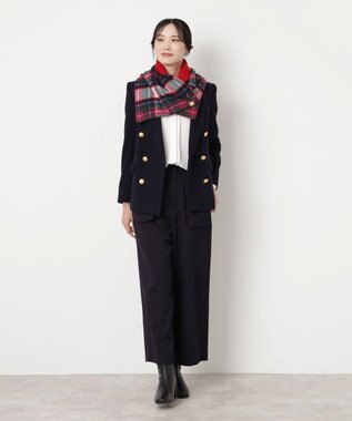 MOONBAT WEB限定【洗える】ミエル (miel) カシミヤ100％ チェックボタン付きマフラー レッド