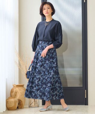 自由区 L 【洗える】バロックプリント スカート ネイビー系5