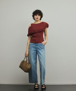 GRACE CONTINENTAL リブフレアニットトップ ブラウン