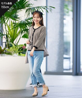 Tiaclasse 【洗える】フェイクリボンポケット付きカーディガン モカ×ブラック