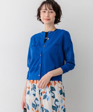 23区 【先行予約/WEB&一部店舗限定カラーあり】シャイニーシアー フラップポケット カーディガン [WEB&一部店舗限定]ブルー系