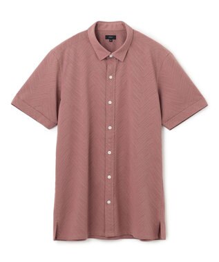 JOSEPH HOMME ブロークンヘリンボンジャージー　レギュラーカラー半袖シャツ ピンク系