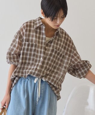 AMERICAN HOLIC シアーチェックシャツ Brown