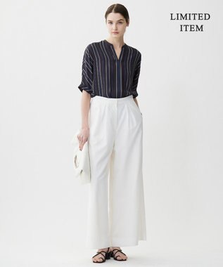 ICB 【人気のため新色追加・WEB限定・接触冷感・UVケア・速乾・洗える】BackSatinAmunzen 5分袖キーネックブラウス グレーストライプ系