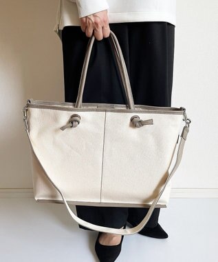 Hekhèr Le Style de Vie 【日本製 / A4サイズ対応/2WAY】コットンキャンバス×シュリンクレザー ノットトートバッグ large