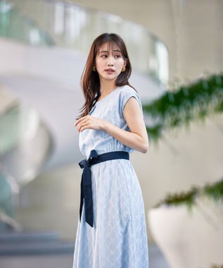 Tiaclasse L 【洗える】配色刺繍レースワンピース サックス×ネイビー