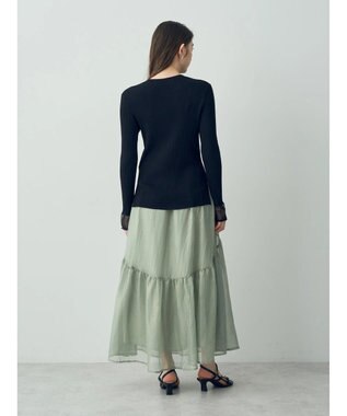 YECCA VECCA 箔プリントシアーギャザースカート Green