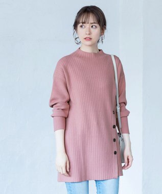 Tiaclasse L 【洗える】1枚でもレイヤード効果のあるサイドボタンチュニック ピンク