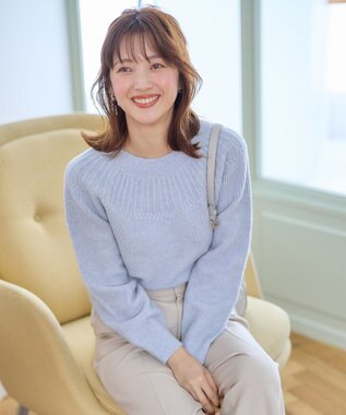 ANY SIS L 【洗える】ソフトタッチ求心 ニット ライトブルー