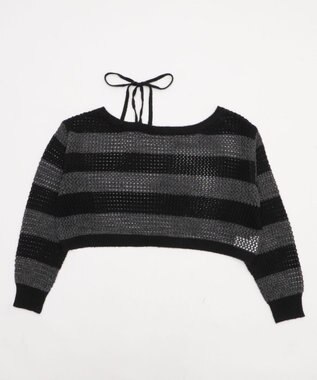 WEGO モヘアタッチ2WAYワンショルニット グレーボーダー