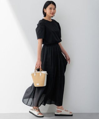 23区 【洗える】ブロドリーダンテル ティアードスカート ブラック系