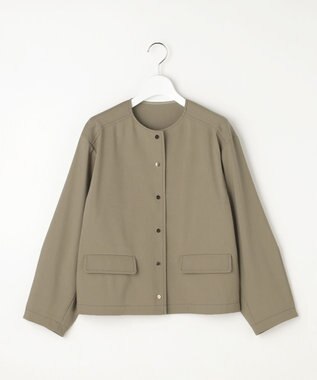 自由区 【カタログ掲載・セットアップ対応】リネンストレッチノーカラー ジャケット カーキ