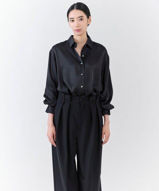 23区 【エステータ】シルクサテン シャツ ブラック