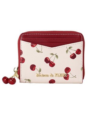 Maison de FLEUR リーフ付きチェリーカードケース Red