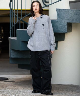 WEGO ラインポロニットプルオーバー グレー