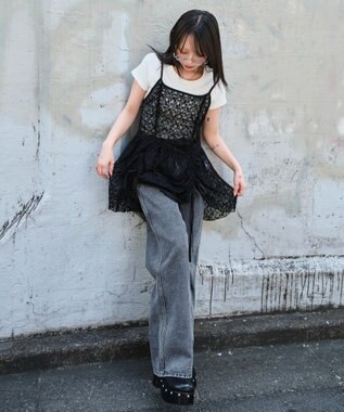 WEGO ドロストデザインキャミワンピース ブラック