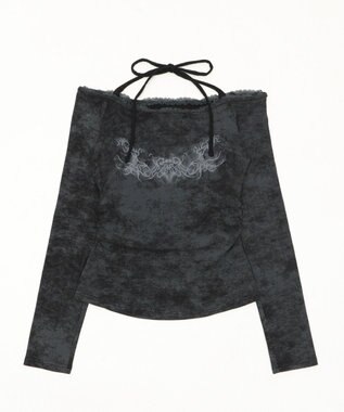 WEGO グラフィックオフショルレーストップ ブラック