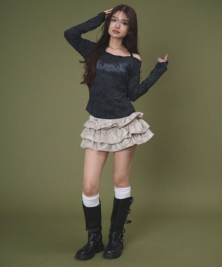 WEGO グラフィックオフショルレーストップ ブラック