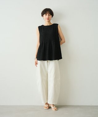 #Newans 【金子綾さんインスタライブご紹介アイテム】（セットアップ可能）ふくれジャガード ペプラムブラウス ブラック