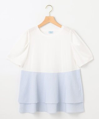 組曲 L シャツコンビティアード カットソー ブルーストライプ系