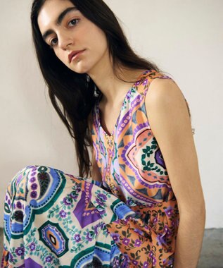 GRACE CONTINENTAL パネルプリントティアードワンピース オレンジ