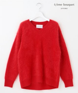 自由区 【カトリエムブーケ】Cachemire hirsute Vネックプルオーバーニット フューシャ