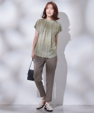 ANY 【洗濯機可能】プリントブラウス モカ系チェック