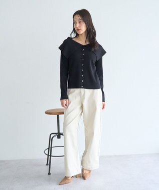 YECCA VECCA 2wayオフショルカラーカーディガン Black